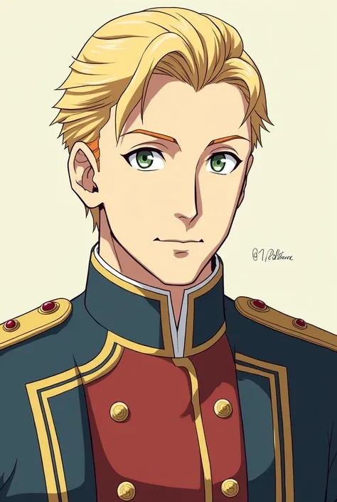 40 years-old beardless blond&proper hair Heinrich Von Hohenzollern in Girls und panzer 