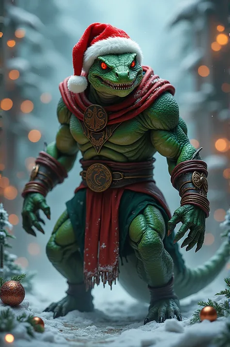 syzoth from mortal kombat 1 (2023) in a Christmas hat