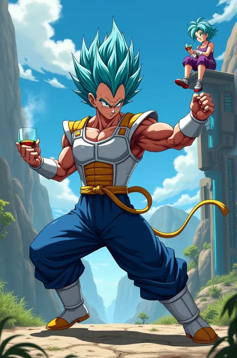 Vegeta training with Bulma on top and if she drinks too