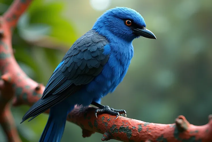 Picture of a bird with a blue body and black wings sitting on a colorful branch,   Digital Art   by Galen Dara,  zbrush central contest winner ,   Digital Art  , 4k highly detailed   Digital Art  ,  4K HD wallpapers very detailed , extremely detailed   Dig...