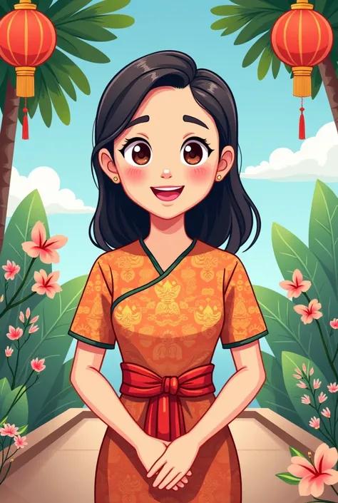 Creation of cute thai woman cartoon with text "Happy New Year 2025 for Koon Thai Massages" 