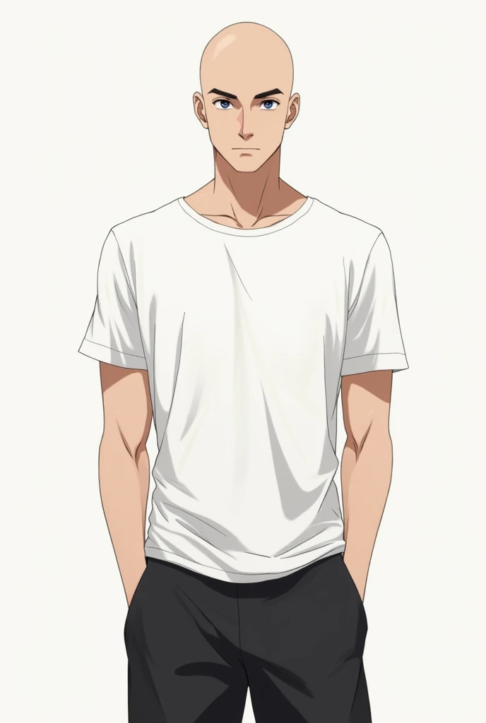 Anime young man  bald skinny white t-shirt black pushup shorts