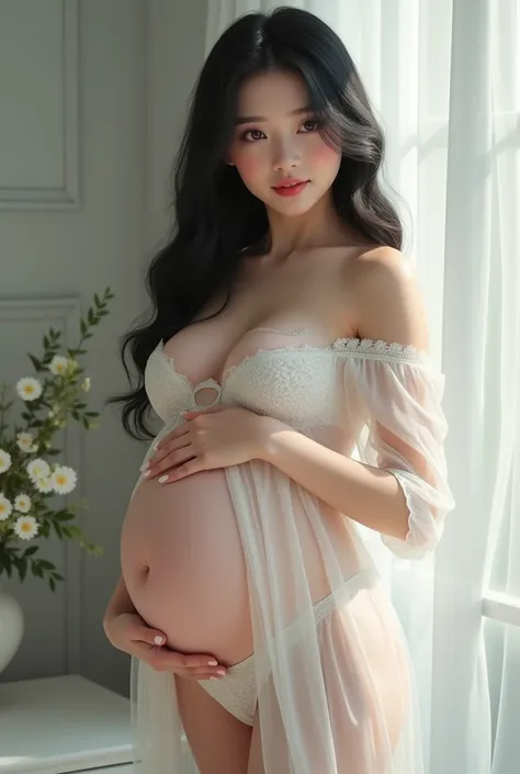 A 17-year-old woman with a height of 180 and a perfect weight with an hourglass body, perfect breasts, a narrow waist, a wide hips, a round back, and a tight body with no muscles or excess fat. She exudes an absolute maternal aura, absolute beauty, endless...