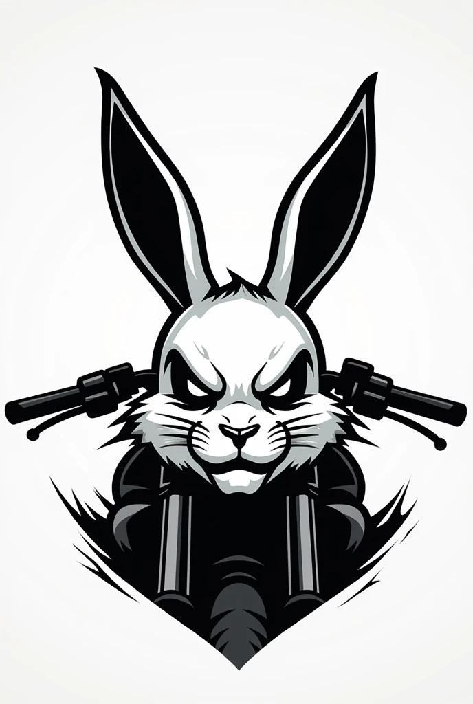 Stilized, bunny face, motorcycle inspiration, view from the front, logo, only borders, not evil, face only, black and white