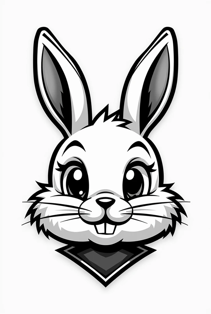 Stilized, cute bunny face, motorcycle inspiration, view from the front, logo, only borders, face only, black and white