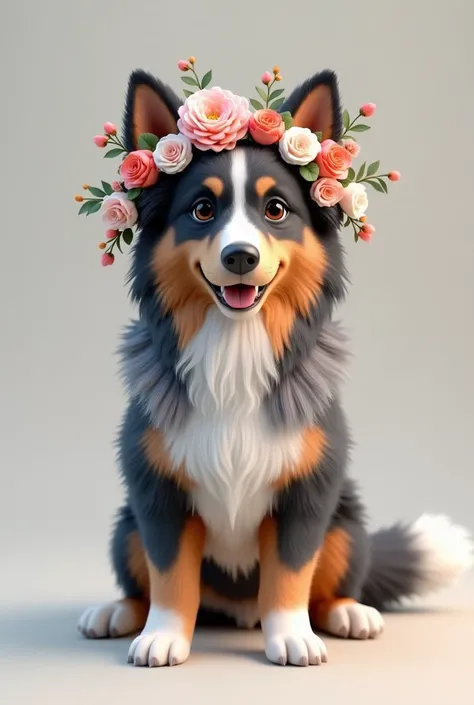 An Australian shepherd with AUGUSTE in 3d