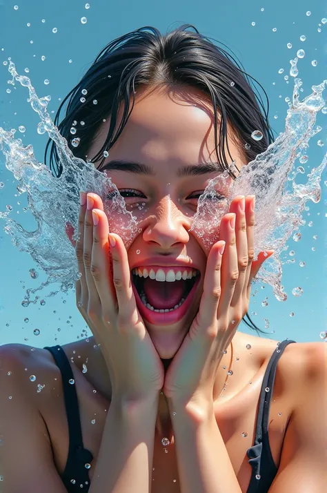 Water splashes across the face with both hands