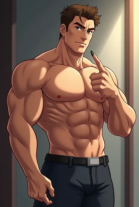 Photo of handsome man showing muscles and penis in anime