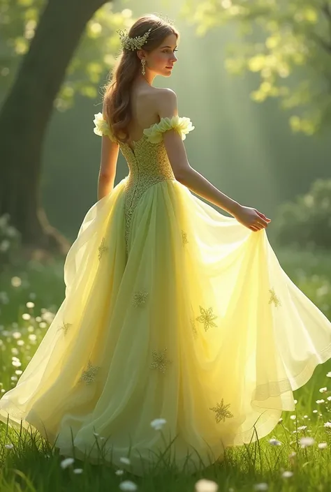 Light yellow green beautiful princess dress 