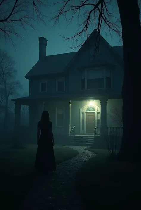 A wide shot of the house at night, the interior barely illuminated by the glow of the woman’s phone as it rings from somewhere inside, giving the impression that the phone itself is stalking her.

