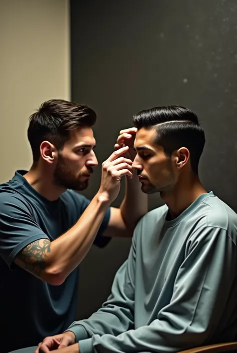 messi cutting hair of ronaldo