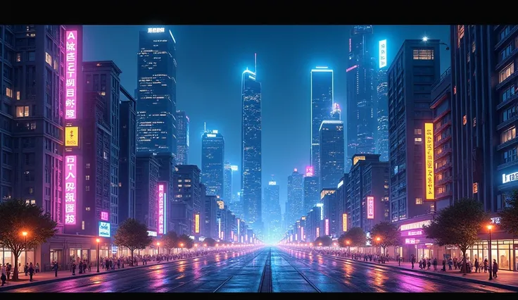 
5.  Modern city illuminates at night 
" vibrant ,  Modern city skyline at night , Tall skyscrapers and streets are illuminated by electric lights. 这个城市 vibrant 和动感, Flashing neon signs , A bustling city, and high-rise buildings,  Shows how electricity dri...