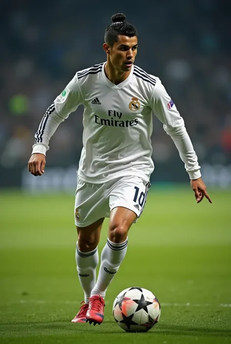 Cristiano Ronaldo playing ball while writing a text in a notebook