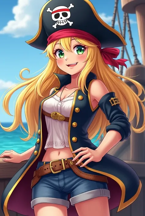 Chica 
Blondie 
Long hair 
Pirate 
Smiling 
Sharp teeth 
Anime 