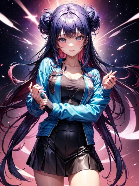  galaxy and gravity and planetary and star energy design fashion， female middle school student，Space Girl， track jacket， LEATHER JACKET，Everything is new ，everything is perfect ，10 girls are pictured 。 high school girl，JK，masterpiece， super high definition...