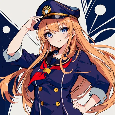 make a captain anime girl wearing a sailor hat and an admiral uniform (half body)