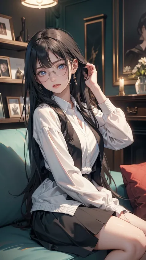 (random porn pose),(Highest image quality,(8k),ultra-realistic,best quality, Long twin bun black hair, high quality, high definition, high quality texture,high detail, Glasses, beautiful detailed,fine detailed,extremely detailed cg,detailed texture,a reali...