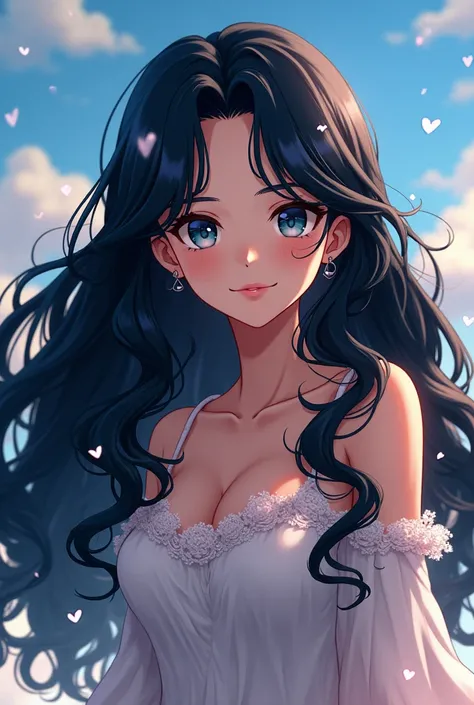 beautiful black haired girl.Long and wavy on the back(bottomless )(My Hero Ac anime style
Ademia 
