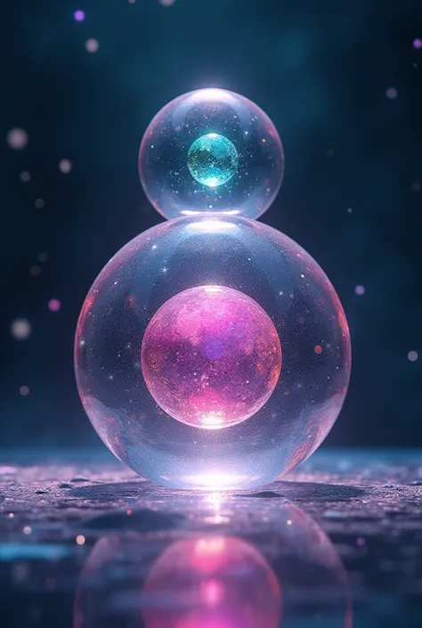 (( top quality)), ((masterpiece)), (  Details), In the darkness of the great universe 、 a planetary or solar flare、 there is a translucent pink glass ball inside a large glass ball、An even larger rainbow-colored glass ball 、 The universe is abyss, and a my...