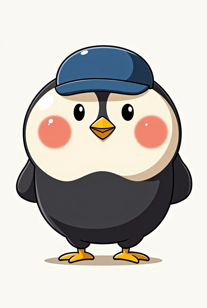  Tokyo Yakult Swallows, mascot, 2 heads stubby plump red round cheeks,yellow beak, black body,black vertical oval eyes ,short and thick legs,Blue Helmet