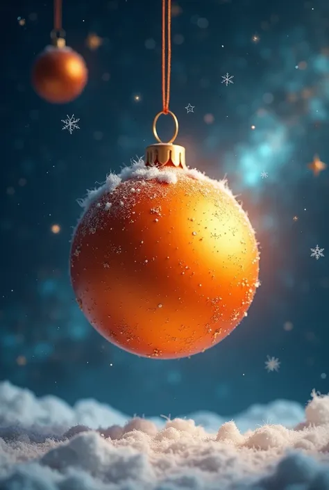 Create a virtual Christmas card with space to write and orange Christmas tree ornaments