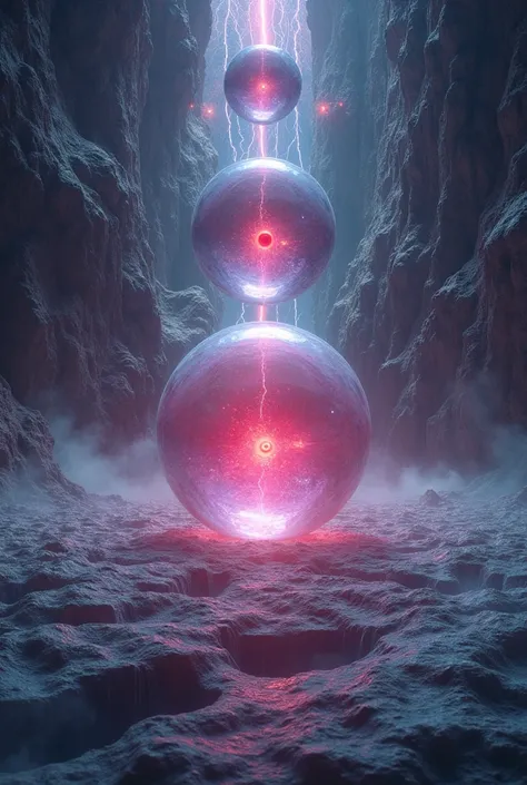 (( top quality)), ((masterpiece)), (  Details), In the darkness of the great universe 、 a planetary or solar flare、 there is a translucent pink glass ball inside a large glass ball、 an even larger crystal sphere 、An even larger rainbow-colored glass ball 、...