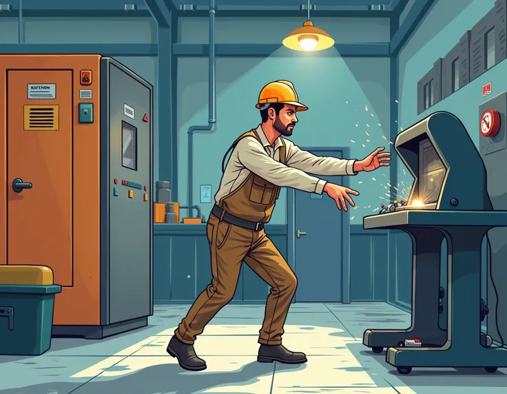 The worker SLIGHTLY falls, hitting his hand on the GUARDING machine VECTOR