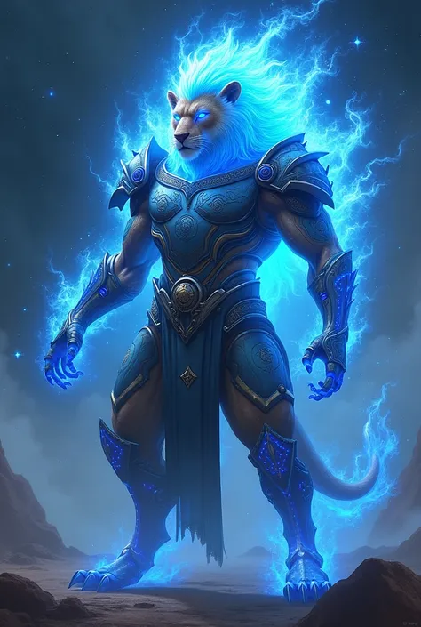 Hybrid lion Galactic Warrior
Blue Fire Mane
Eyes with electric rays
