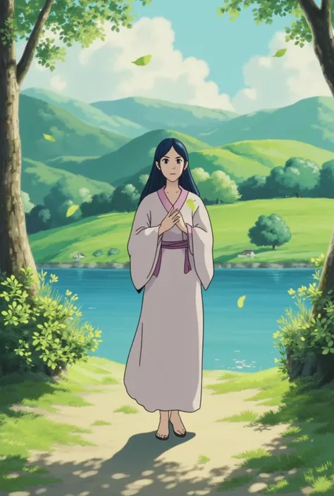 ghibli style, Hinata Hyuga from the anime Naruto with old colors and noise Hinata Hyuga must be very faithful 