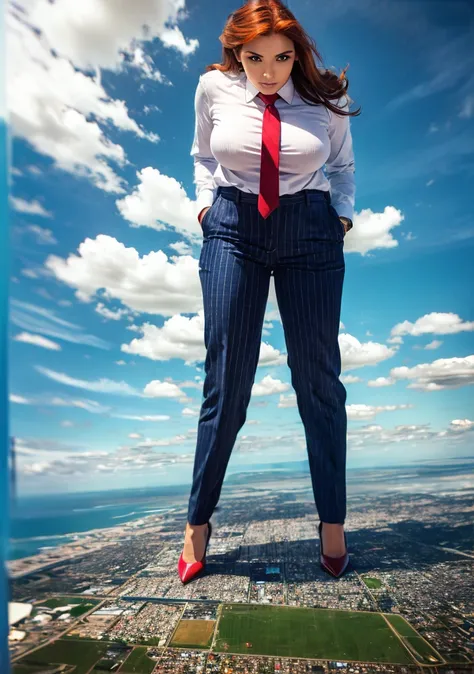  giga giantess art 1.4, full body view, leaning over looking down on very tiny but massive continent, giantess so big she stands in space and where mointains are tiny compare to her, Towering giga giantess, ginger girl，(500,000 miles tall Looking up at the...