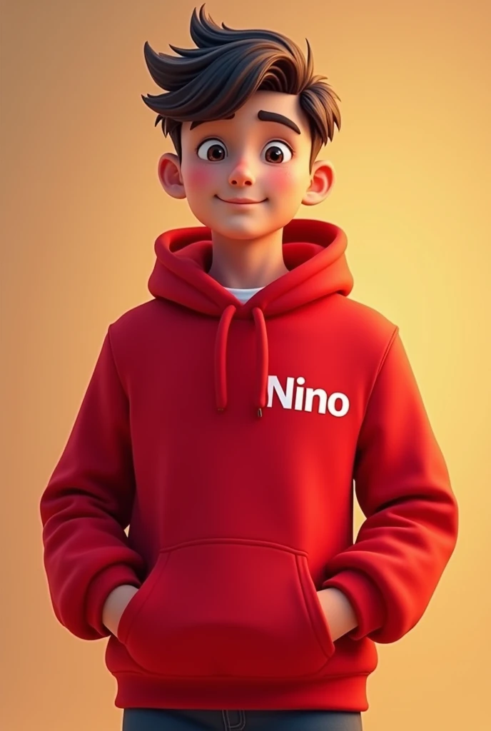 A cute man wearing red hoodie written NiNo