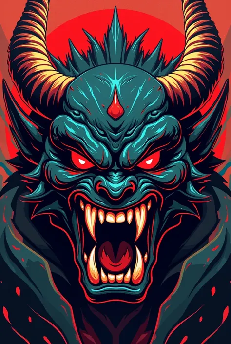 Yakuza demon face logo colorful 