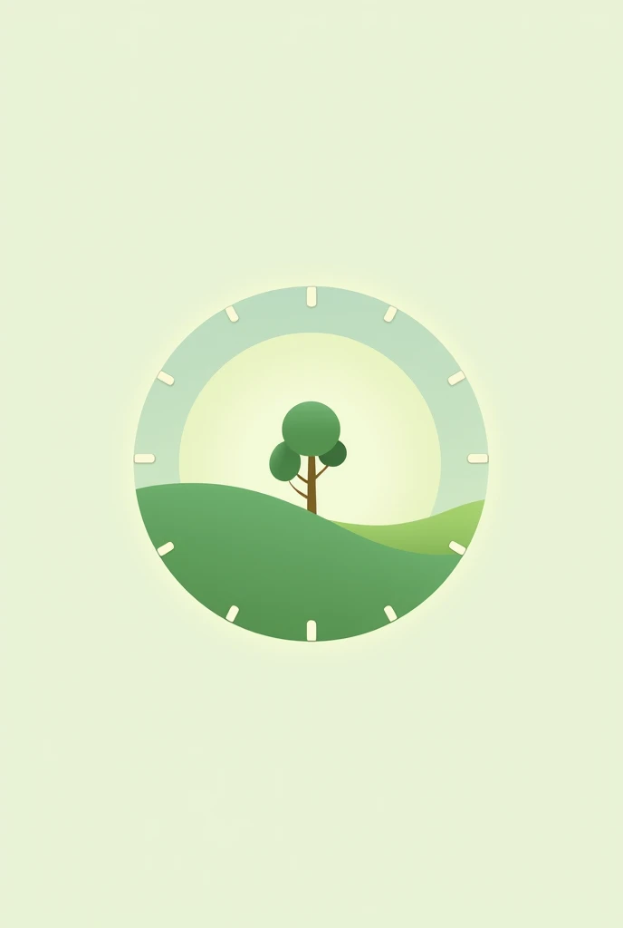 Round 2D clock with green silhouette tree in the middle 