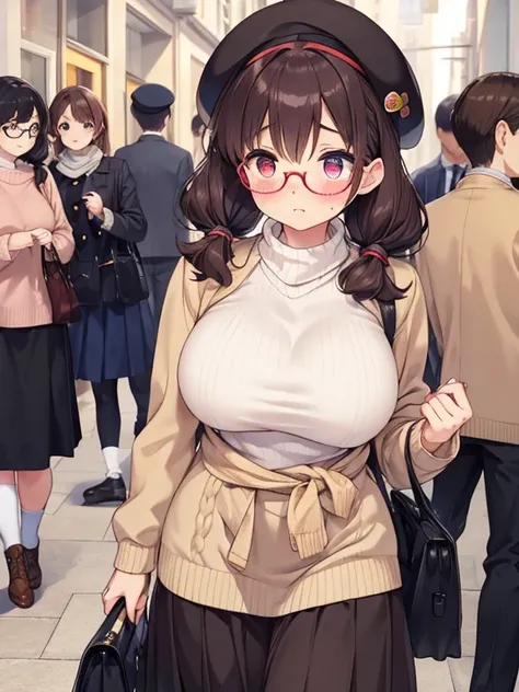 (ultra-detailed, master piece, best quality, high resolution, beautiful hair, beautiful eyes, expressive eyes, perfect face, perfect human structure),
Crowded office area, crowded sidewalks,
A girl with slightly curly hair, short cut, high twin tails up on...