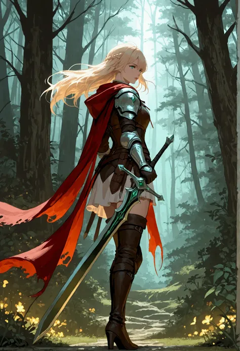 score_9, score_8_up, score_7_up, score_6_up, score_5_up, score_4_up, fantasy art, RPG art, Dark fantasy art, ultra wide shot, RAW, photorealistic, a picture of female human ranger, the ranger, an exquisite beautiful human woman, long blond hair, braided h...