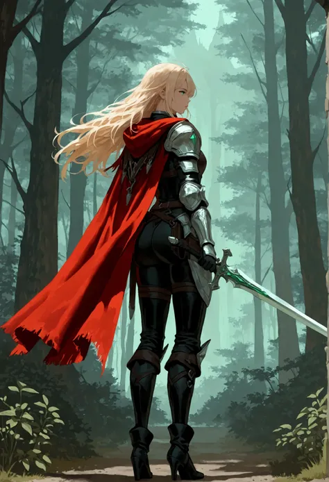 score_9, score_8_up, score_7_up, score_6_up, score_5_up, score_4_up, fantasy art, RPG art, Dark fantasy art, ultra wide shot, RAW, photorealistic, a picture of female human ranger, the ranger, an exquisite beautiful human woman, long blond hair, braided h...