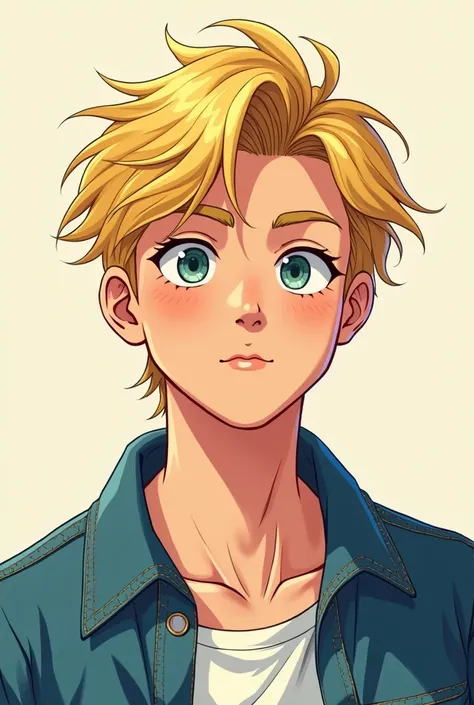 2D male in his 20s with blond hair and a webtoon-like male in the style of a male in his 20s