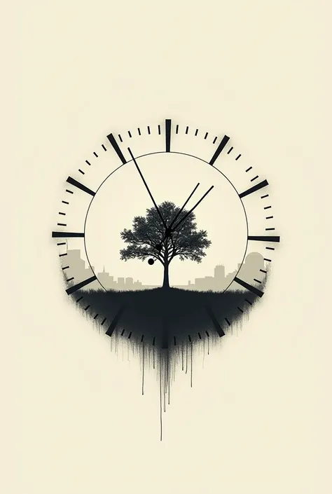 Round 2D clock with hour lines and silhouette tree in the middle 