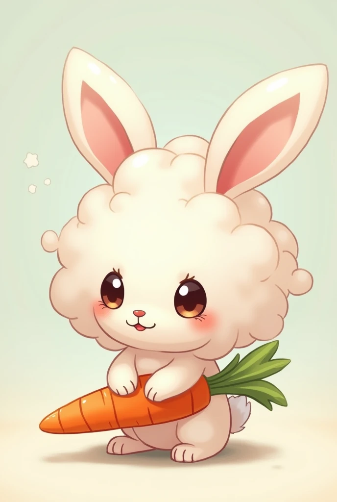 Photo: Chibi rabbit with a head of clouds holding a carrot