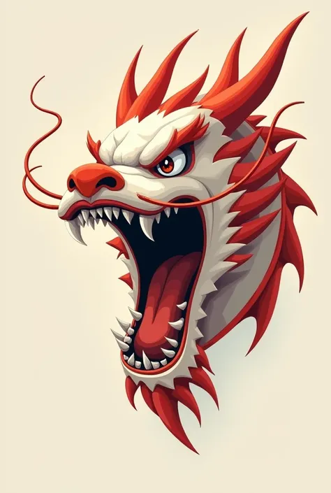 Chinese dragon head with wide open mouth in full face 2D style to greatly simplify to perform in smooth lines 