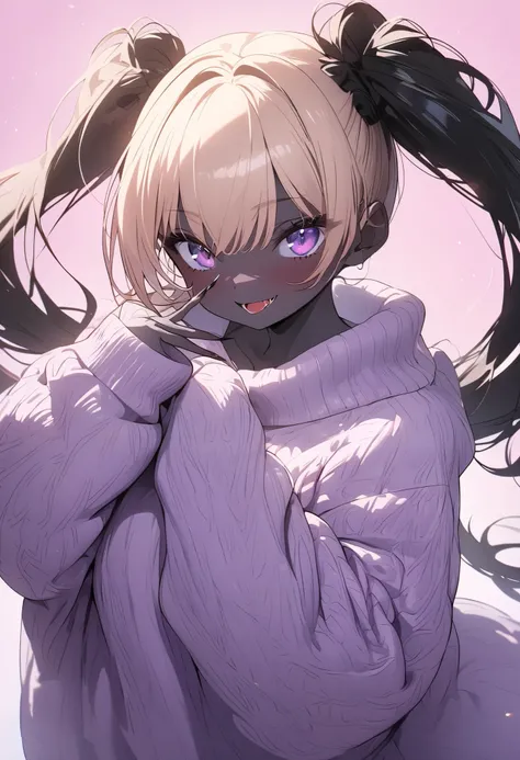 beautiful, (masterpiece:1.2), (best quality:1.2), perfect eyes, perfect face, perfect lighting, 1girl, look at the viewer, (ahegao:0.5), sexy pose、brown、black skin、body muscles、(full shot)、((gal fashion))、oversized sweater with big cleavage, sexy dress , t...