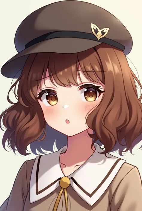 anime style girl, furry, Cocker Spaniel breed, medium curly hair, delicate ears, Eugênia Kim hat, elegant eyes, youthful appearance