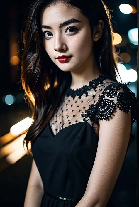 instagram photo,front shot,portrait photo of a 24 y.o woman,wearing dress,beautiful face,cinematic shot,dark shot,