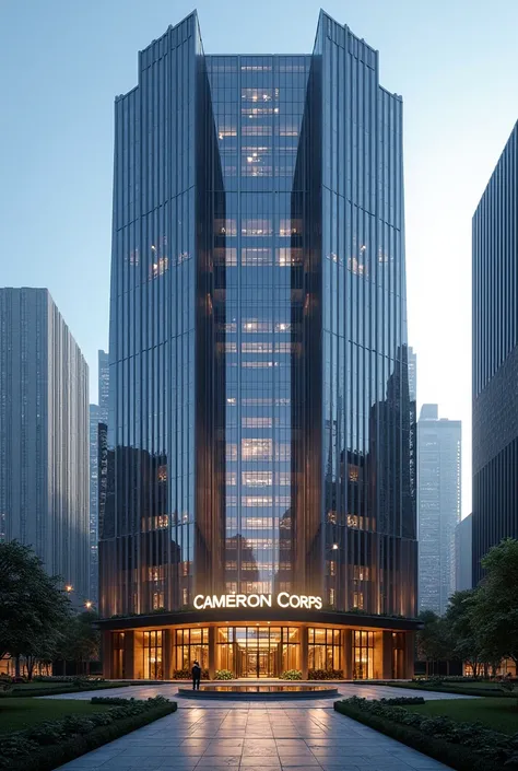 Luxurious company head office building. Cameron Corps inscrit sur le building