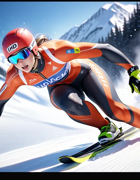 Ski Sprint, masterpiece:1.5, masterpiece, highest quality, UHD, retina, masterpiece, accurate anatomy, textured skin, super detailed, high quality, best quality, highres icon, 8k