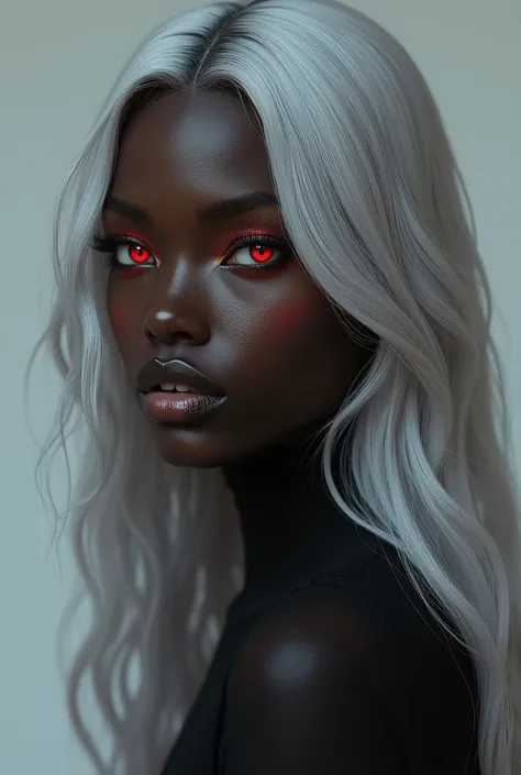 Black hot cute women red eyes silver hairs no horn