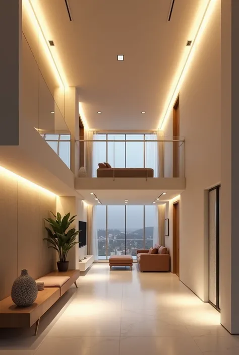 minimalist architecture duplex interior, modern white leds, modern ilumination