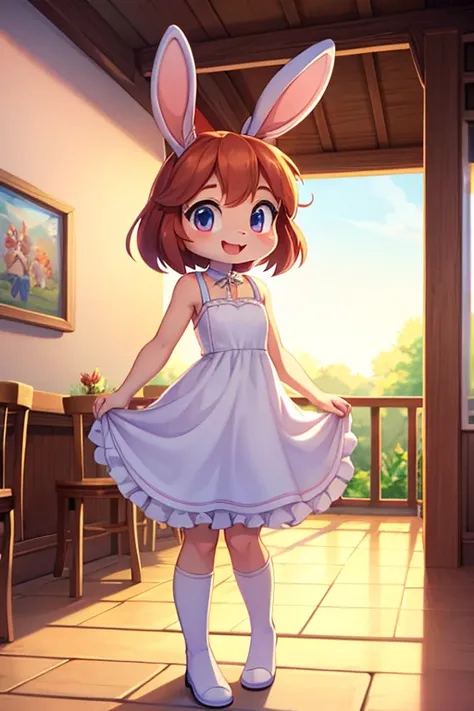 Female furry teenager sara rabbit with Story Stellers cafe dress dress tiny toons adventure style