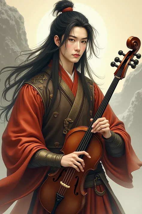 , , He is a young Taoist with long European-style hair and face..., , He was playing with an erhu in his hand.. He was playing with an erhu in his hand.., , He is very handsome.., , He wore leather armor.., , He is a bard., , He is a bard., , He is a bard....