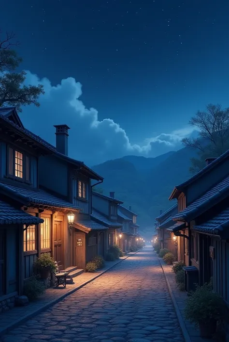 Beautiful night view of a village street, realstic